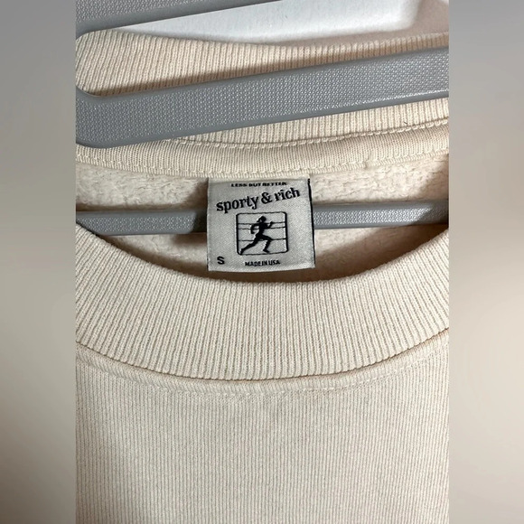 NWOT Sporty & Rich Wellness Letterman Boucle Cream Crewneck Sweatshirt Small - Picture 9 of 9